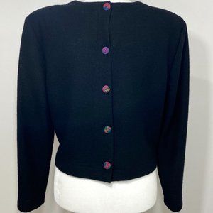 Vintage Black Button Back Sweater w/Shoulder Pads